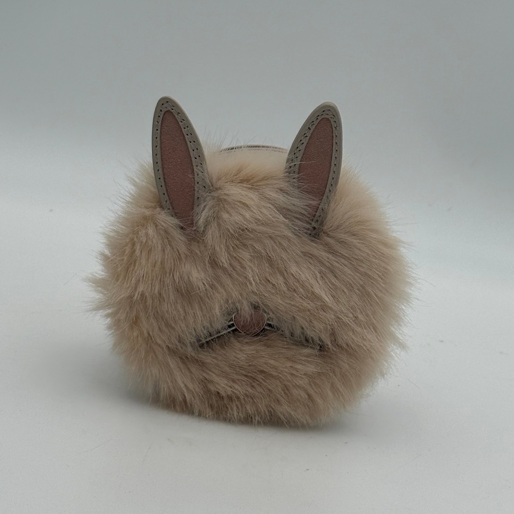 Kate Spade New York Bunny Rabbit Faux Fur Coin Purse Pouch Beige Pink Gold
